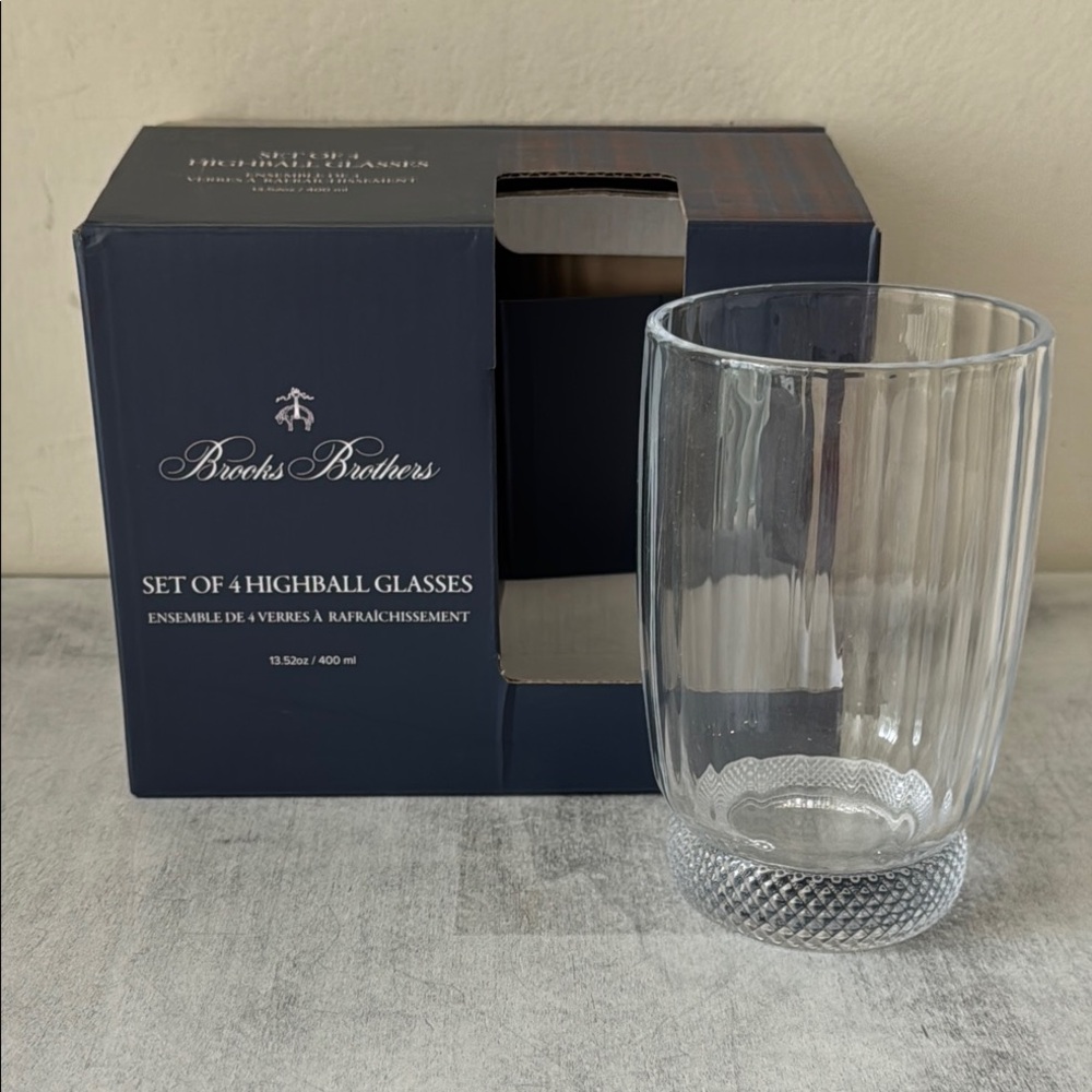 Brooks Brothers Clear Highball Glass 4 pc Set 13.52oz/ 400ml
